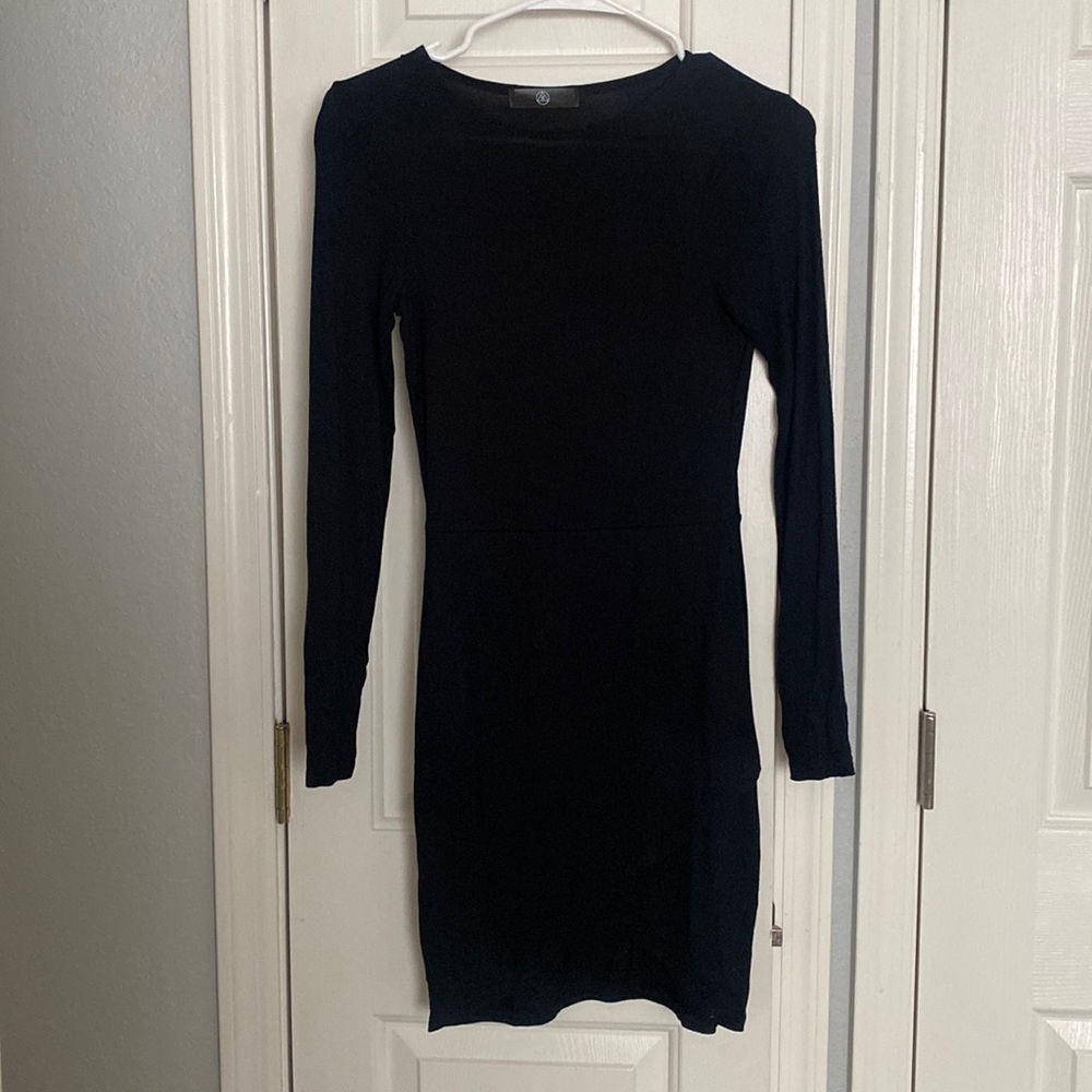 Black bodycon dress with slit in front